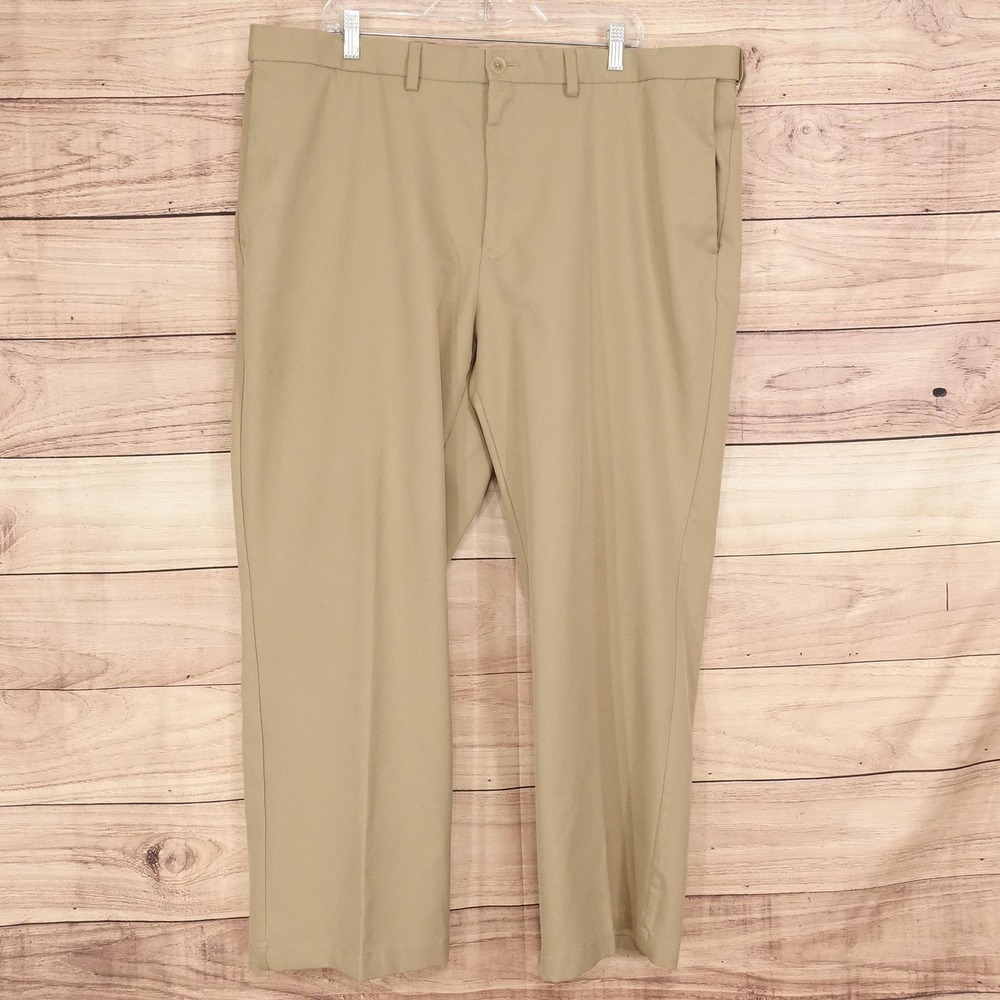 Haggar Cool 18 Pro Dress Pants Mens 44x29 Beige Classic Fit Microfiber Khaki